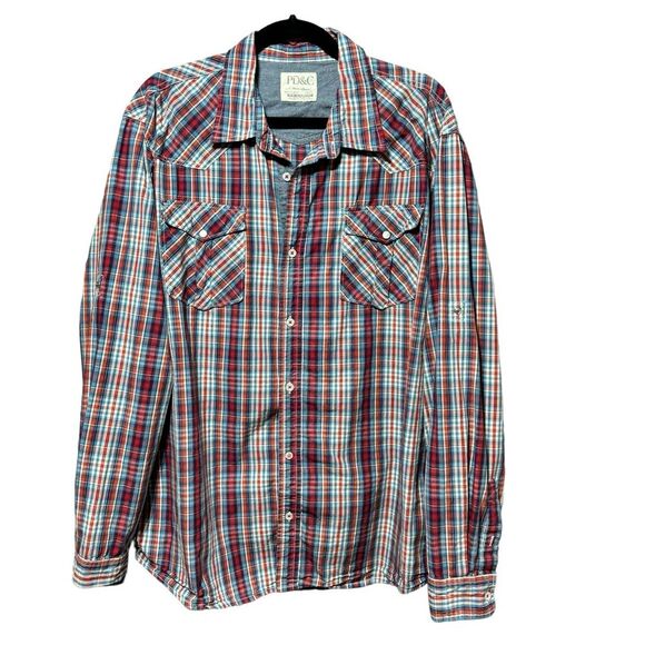 PD&C- Blue/Red Plaid Western Button Down Roll Tab Casual Shirt- Sz. XXL - Picture 1 of 9